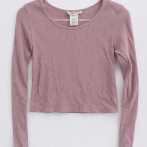 Hippie Rose Mauve Ribbed Long Sleeve Crop Top Size L